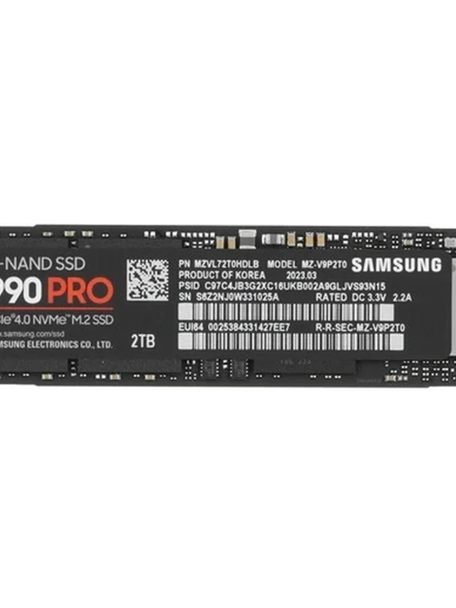 Твердотельный накопитель SSD M.2 2280 2Tb Samsung 990 PRO [MZ-V9P2T0BW] MLC (R7450/W6900MB/s)