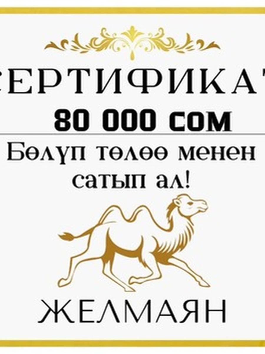 Сертификат на покупку от магазина "Желмаян" на сумму 80 000 сом