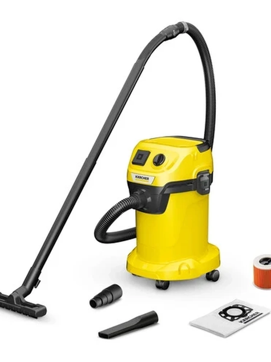Хозяйственный пылесос Karcher WD 3 P V-19/4/20 [1000 Вт, контейнер/19 л, влажная уборка, выдув, розетка, шланг - 2 м/Ø35 мм, шнур - 4 м, 6.24 кг]