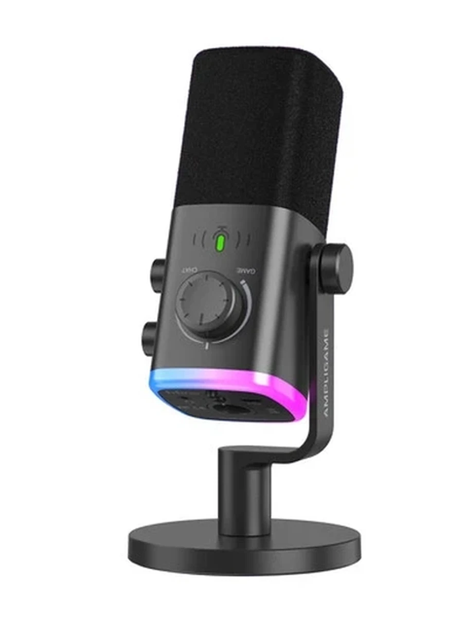 Микрофон Fifine AM9 [настольный, стриминговый, конденсаторный, USB, RGB подсветка, регулятор громкости, кнопка откл. звука, черный]
