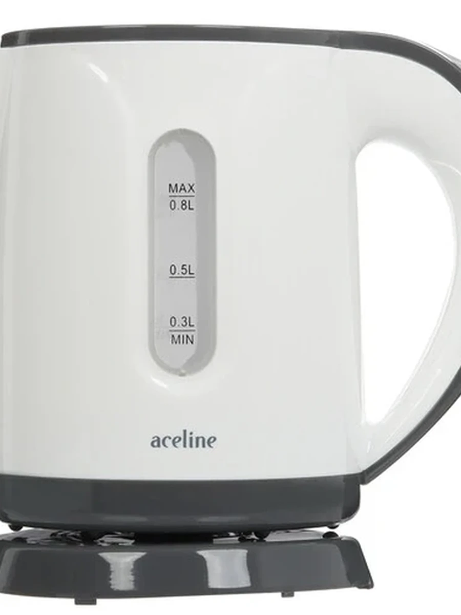 Электрочайник Aceline EK-P900W [пластик, 0,8 л, 900 Вт, скрытый нагревательный элемент] Белый/серый
