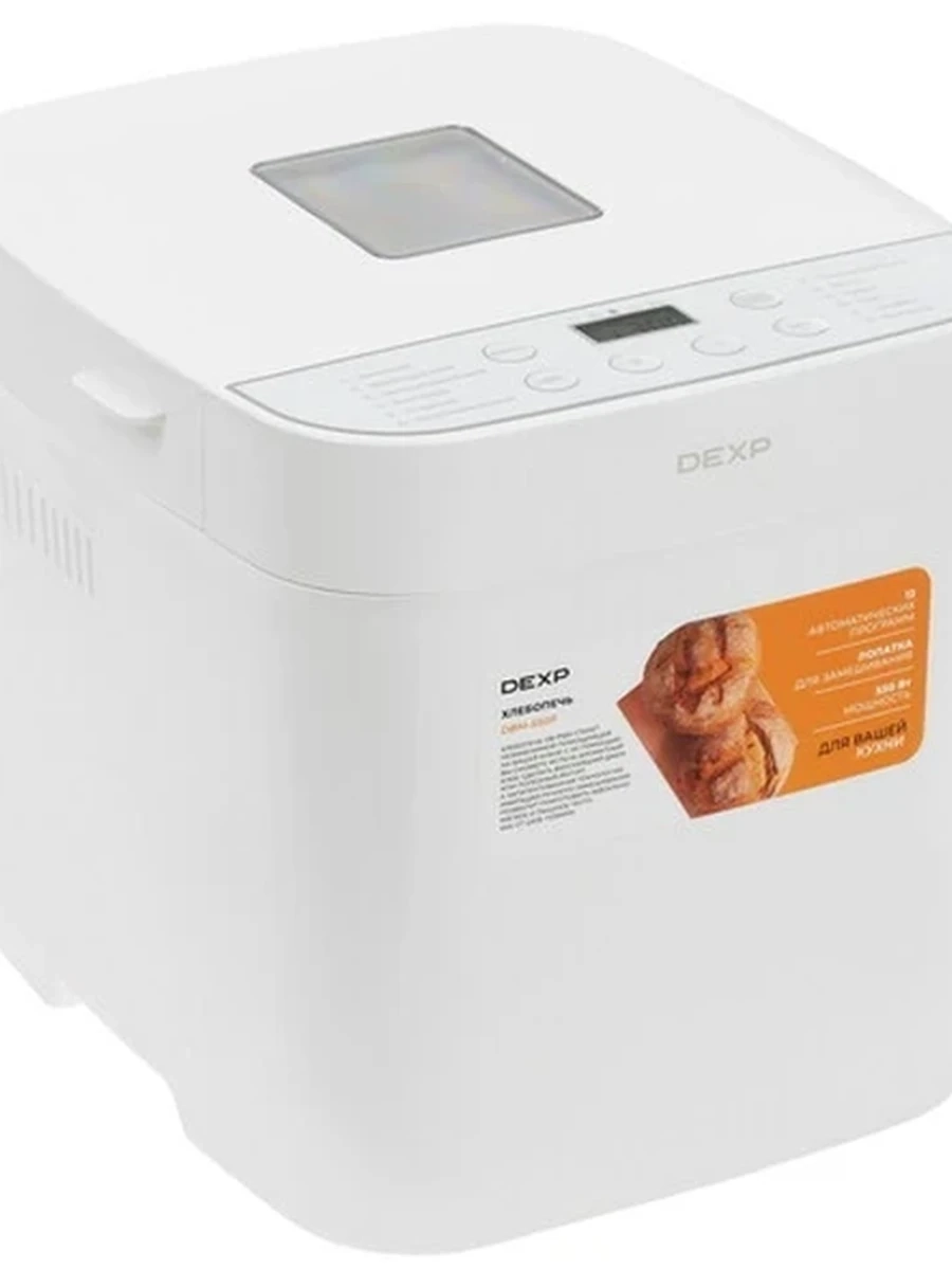 Хлебопечь DEXP DBM-550P [550 Вт, программ - 12, вес выпечки – 0.9 кг, таймер - 13 ч, белый]