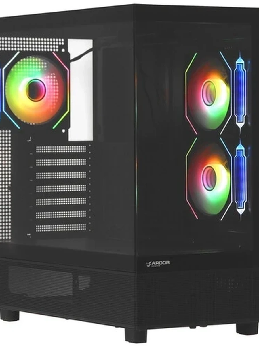 Корпус ARDOR GAMING Crystal CC1 Midtower Black, 3x120 ARGB, USB 3.2*2, 0.6 мм, Glass front, без БП