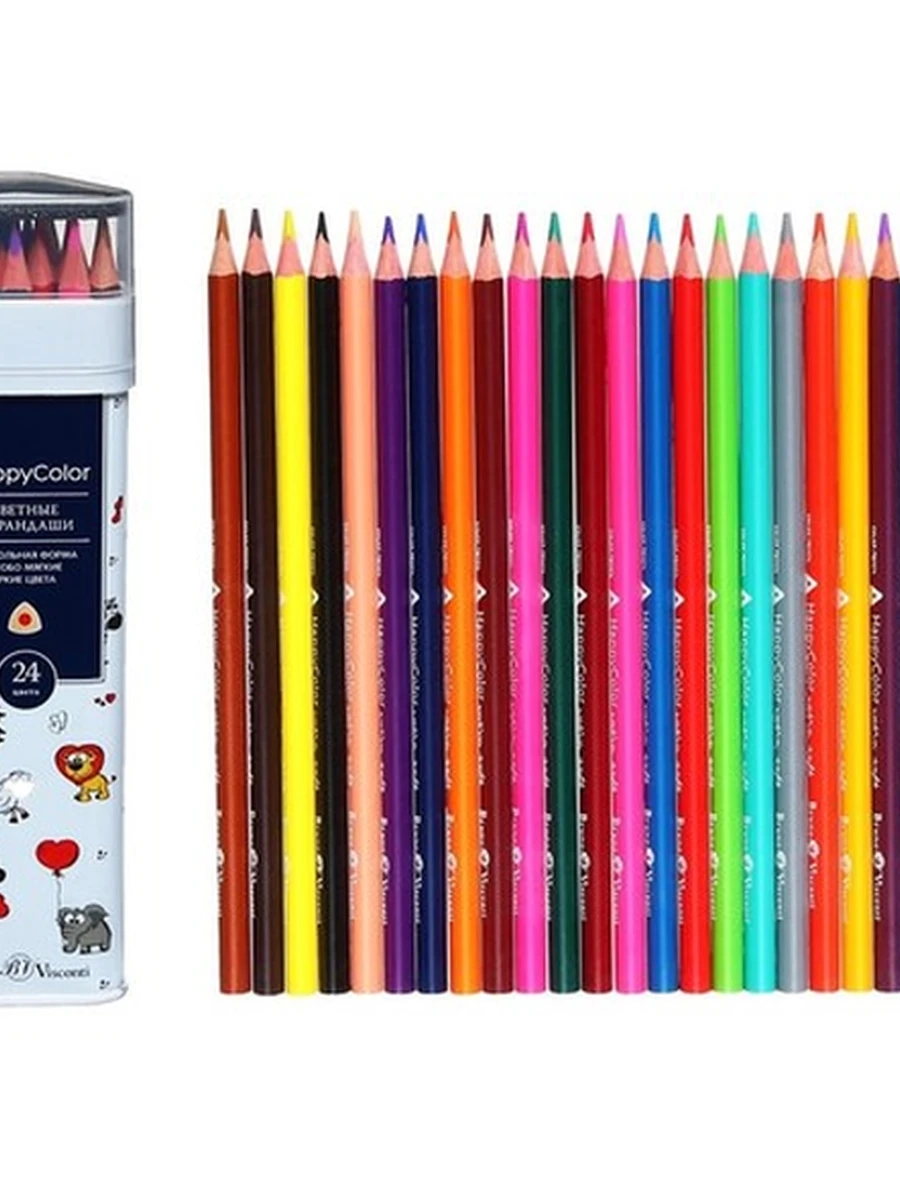 КАРАНДАШИ ЦВЕТНЫЕ HAPPYCOLOR, В МЕТАЛЛИЧЕСКОЙ ТУБЕ