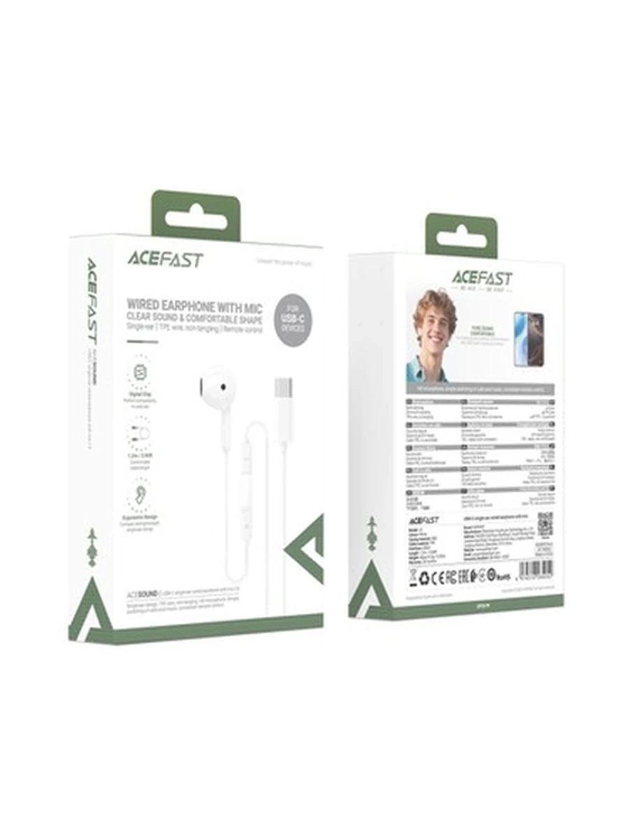 Наушники ACEFAST L9 usb-c single-ear wired earphone with mic,white