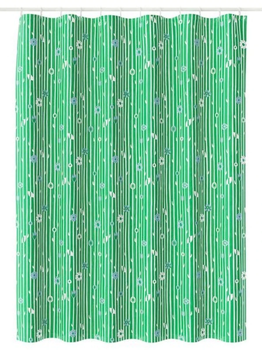 Штора для ванной, зеленая/цветочный узор, 180x200 см БОЛЛБУДДЛЕЯ