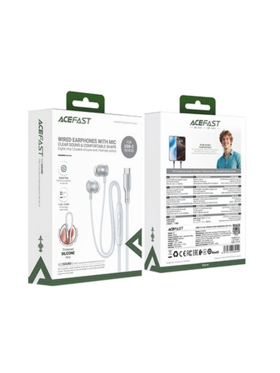 Наушники ACEFAST L8 usb-c in-ear silicone wired earphones with mic,gray