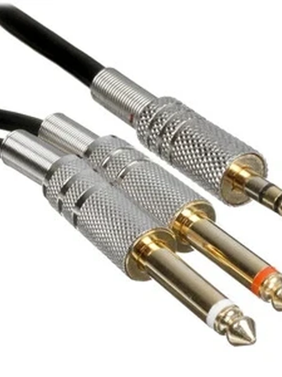 Кабель 3.5 Jack (M) - 2x6.3 Jack (M), 6m, DEXP [JmJb2MM6MMSGP] Черный