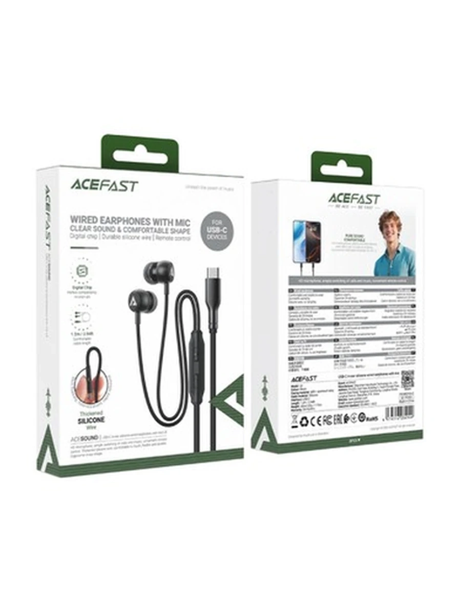 Наушники ACEFAST L8 usb-c in-ear silicone wired earphones with mic,black