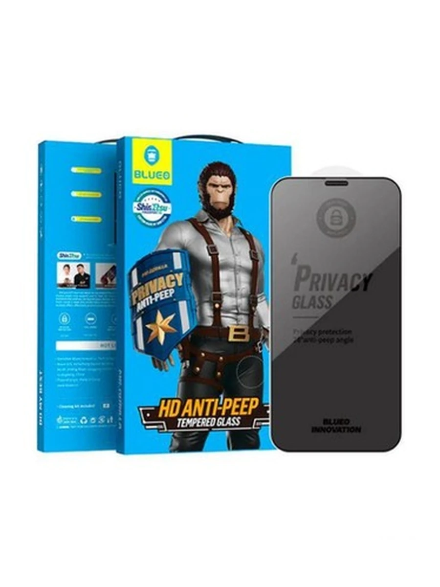 Защитные стёкла BLUEO (УПак) HD ANTI-PEEP PRIVACY iPhone 15 Pro Max 2,5D (Тонер.Стекло/черный)