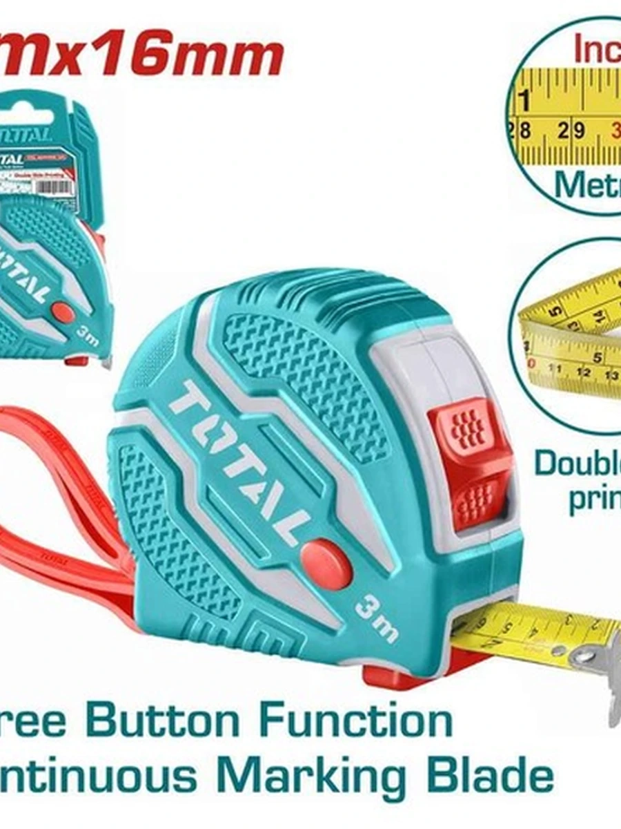 Рулетка Total steel measuring tape 3мx16mm tmt126031m