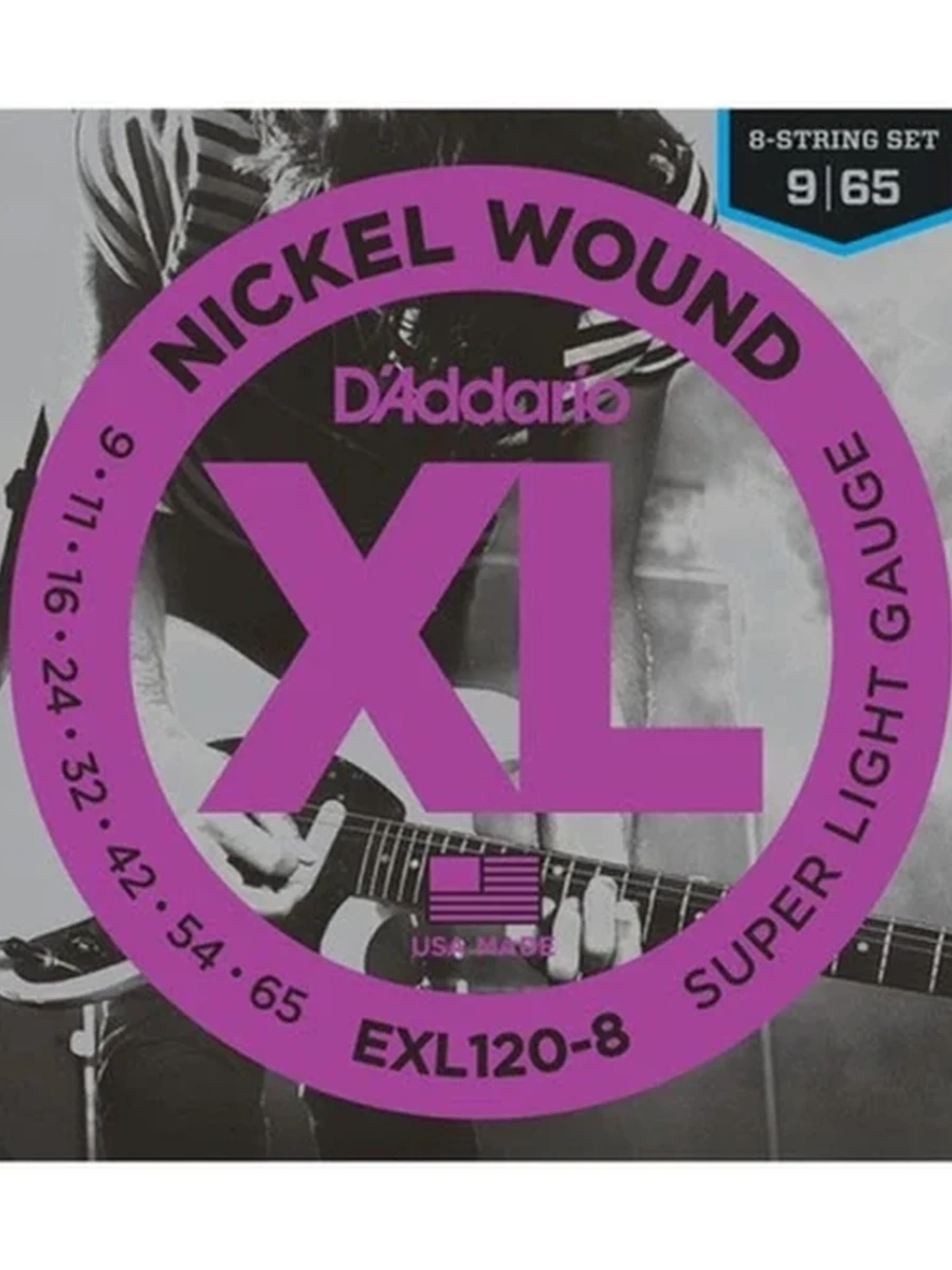 D'Addario EXL120-8 NICKEL WOUND SUPER LIGHT Струны для 8-струнной электрогитары, никелерованная сталь, 9-65 D'Addario