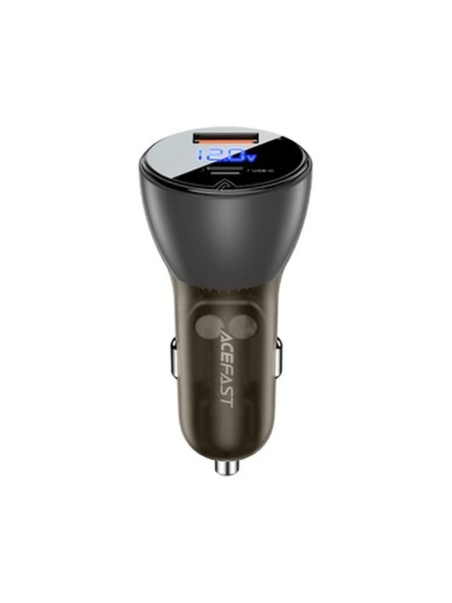 Авто Адаптер ACEFAST B6 metal car charger 63W (USB-A+USB-C) with digital display transparent black