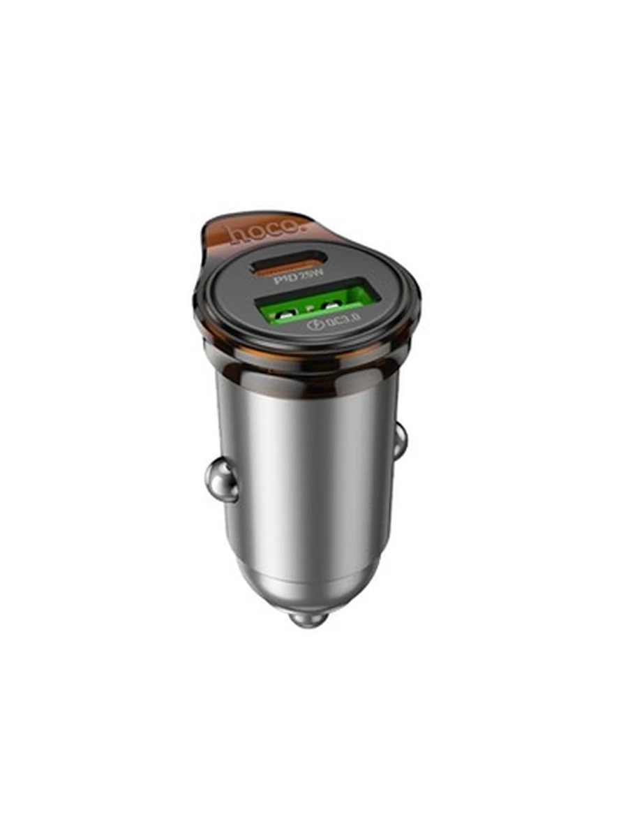 Авто Адаптер HOCO NZ16A Rigorous 43W dual port PD25W+QC3.0 car charger metal gray